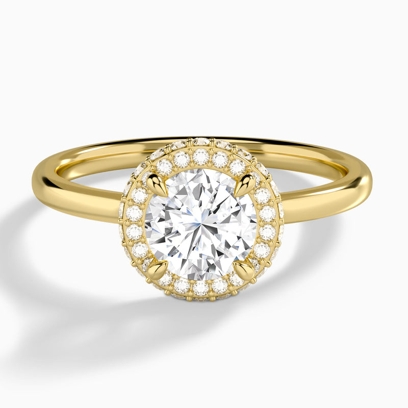 Round Amulet Lab Grown Diamond Engagement Ring In 14K Yellow Gold - Lucenjuri