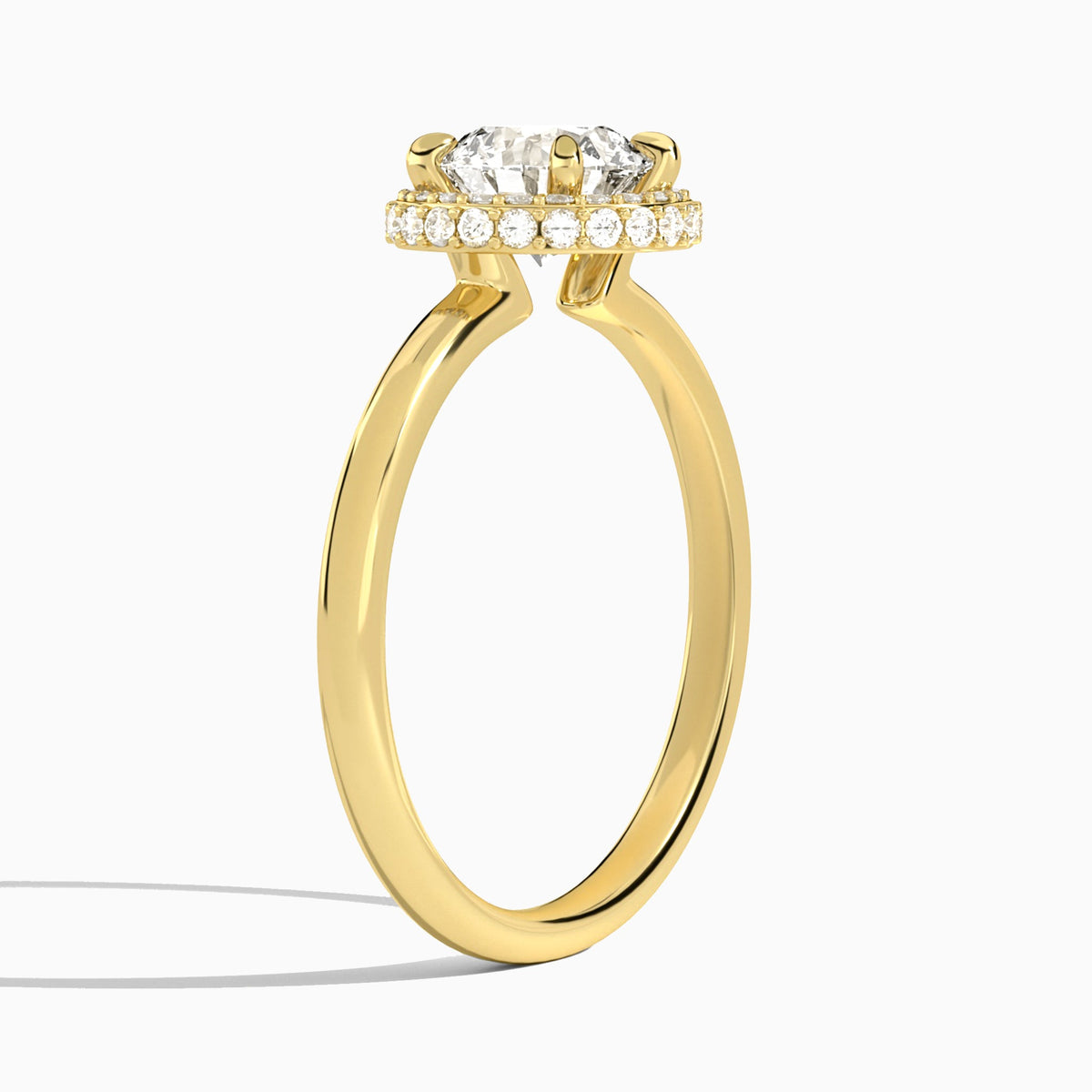 Round Amulet Lab Grown Diamond Engagement Ring In 18K Yellow Gold, Angle View
