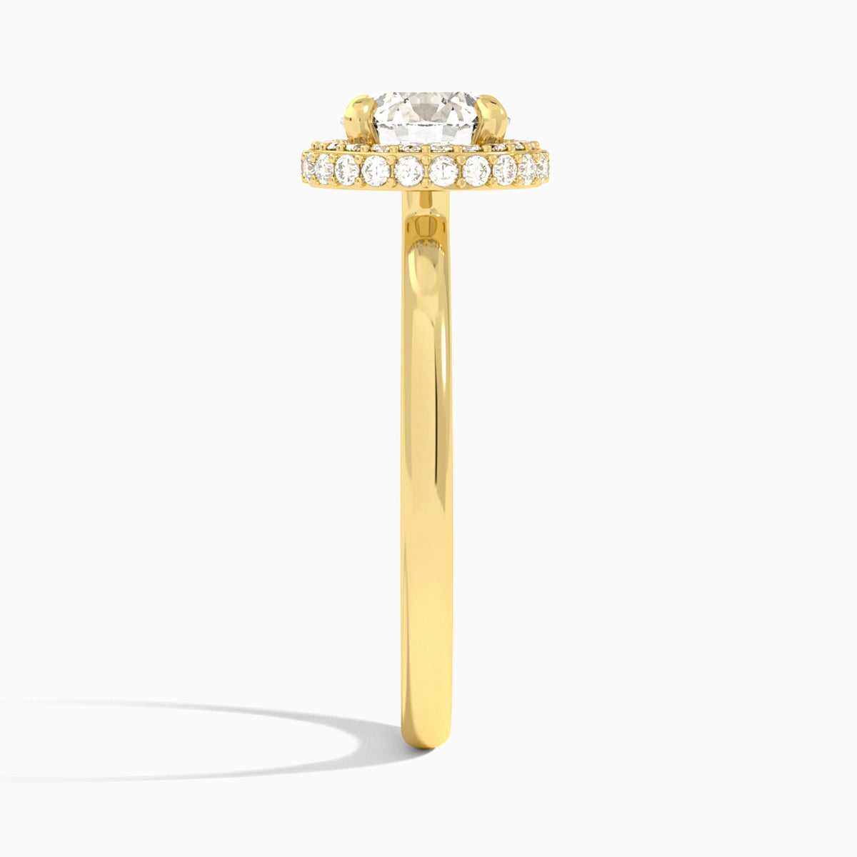 Round Amulet Lab Grown Diamond Engagement Ring In 18K Yellow Gold, Side View