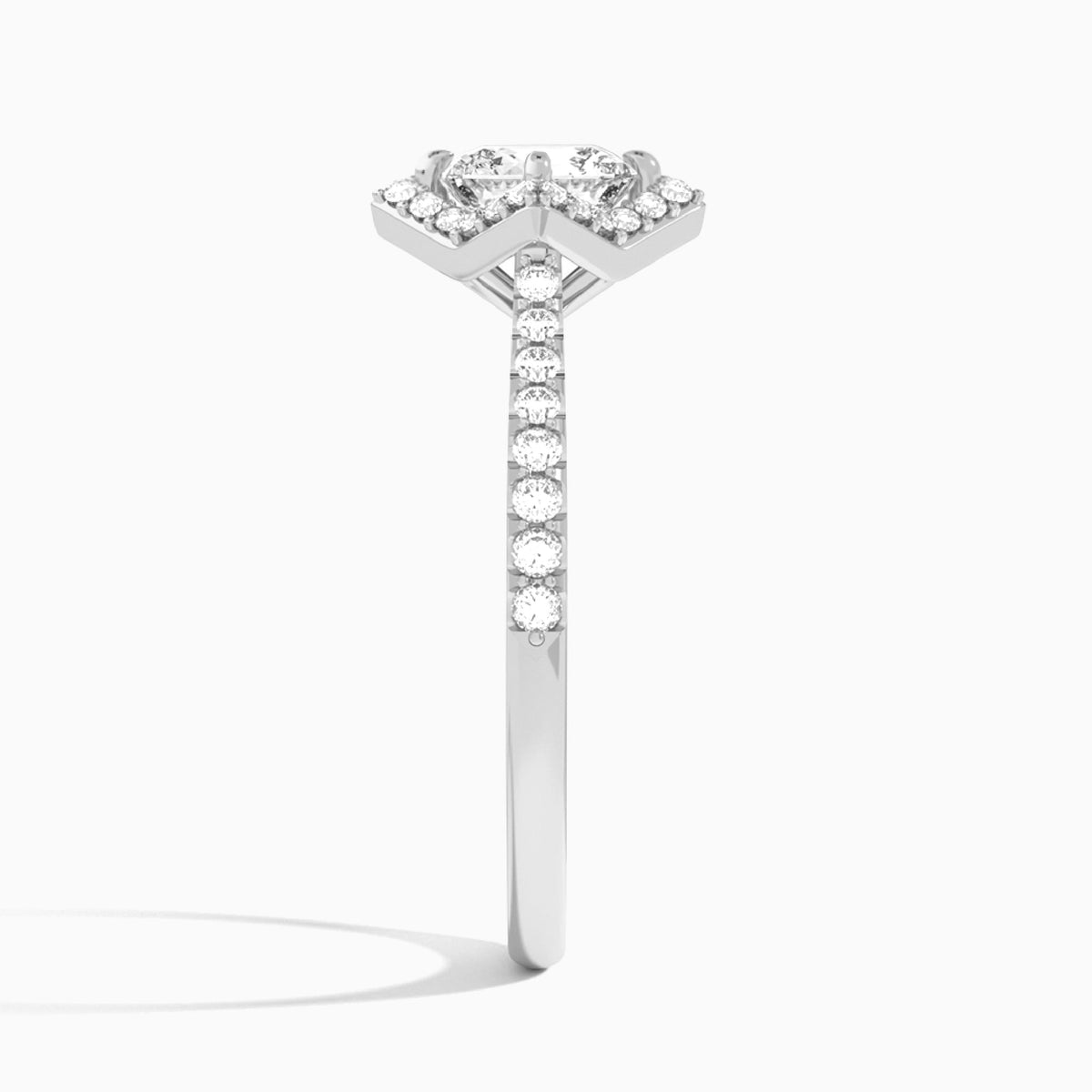 Cushion Luxe Kite Set Lab Grown Diamond Engagement Ring In Platinum, Side View