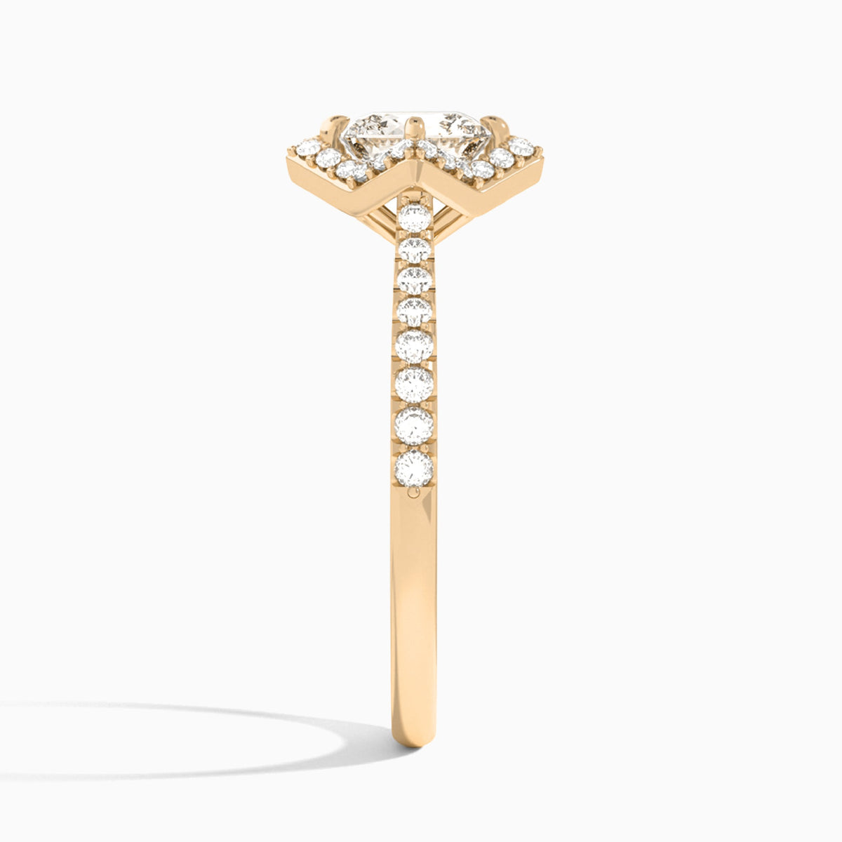 Cushion Luxe Kite Set Lab Grown Diamond Engagement Ring In 14K Rose Gold, Side View