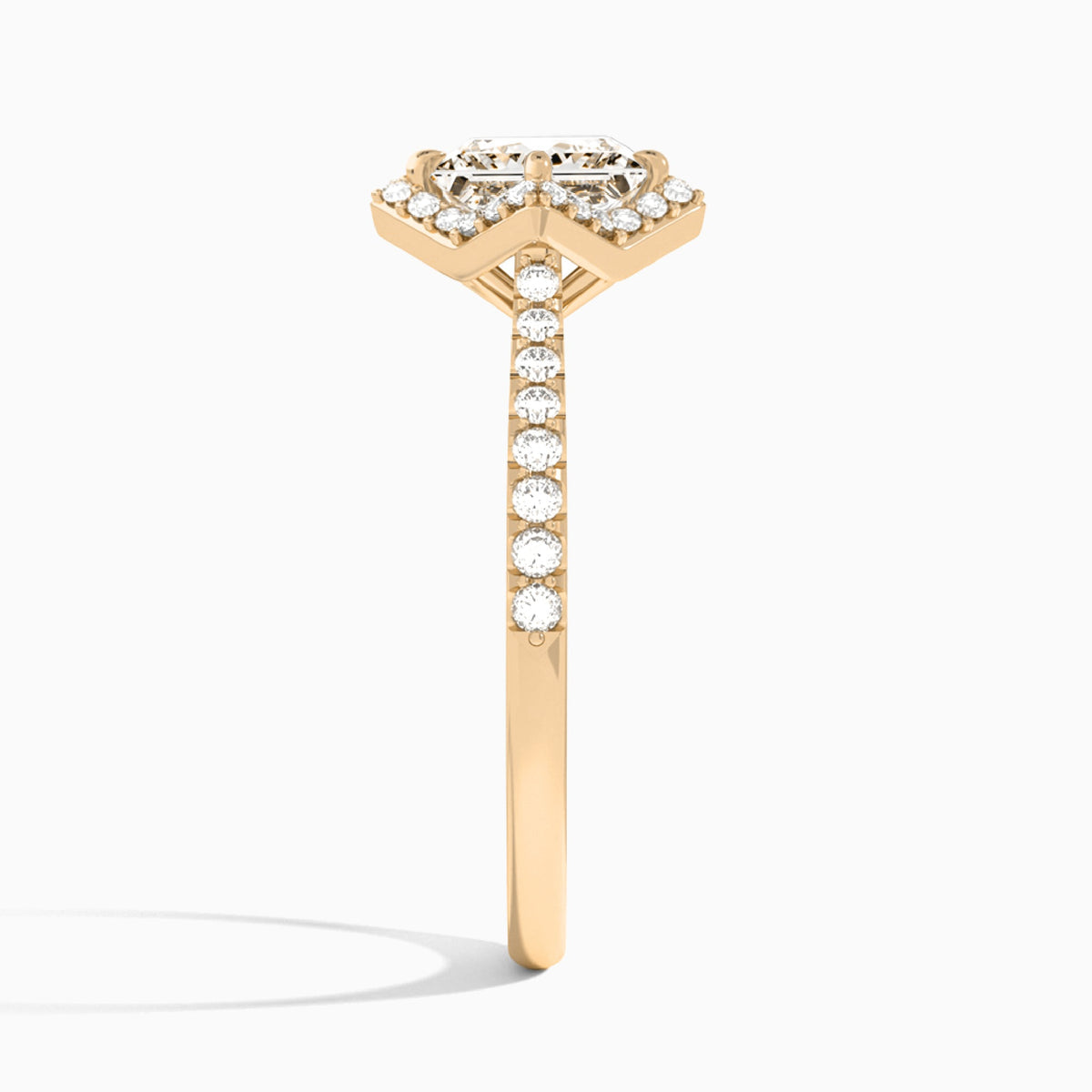 Princess Luxe Kite Set Lab Grown Diamond Engagement Ring In 14K Rose Gold, Side View