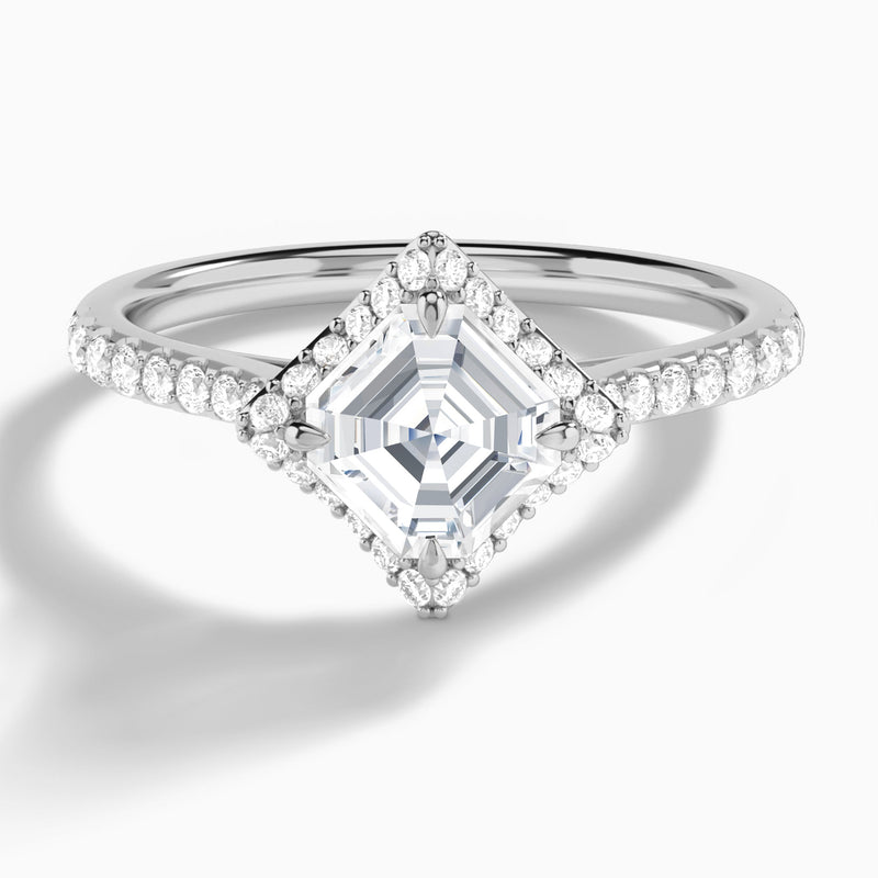 Asscher Luxe Kite Set Lab Grown Diamond Engagement Ring In 18K White Gold - Lucenjuri