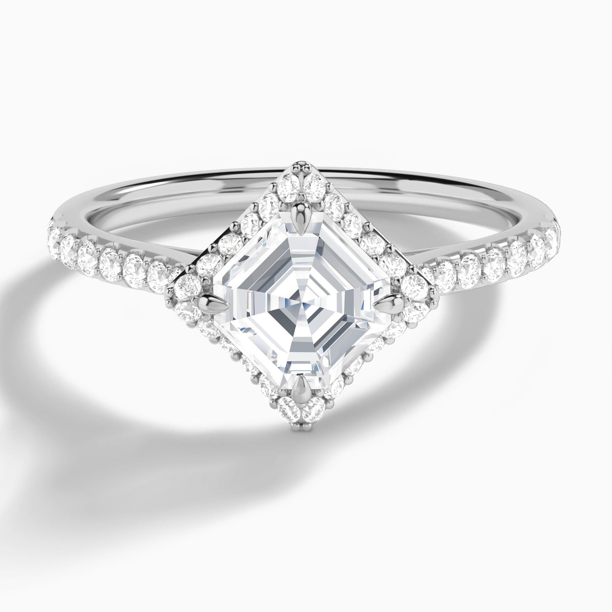 Asscher Luxe Kite Set Lab Grown Diamond Engagement Ring In 18K White Gold - Lucenjuri