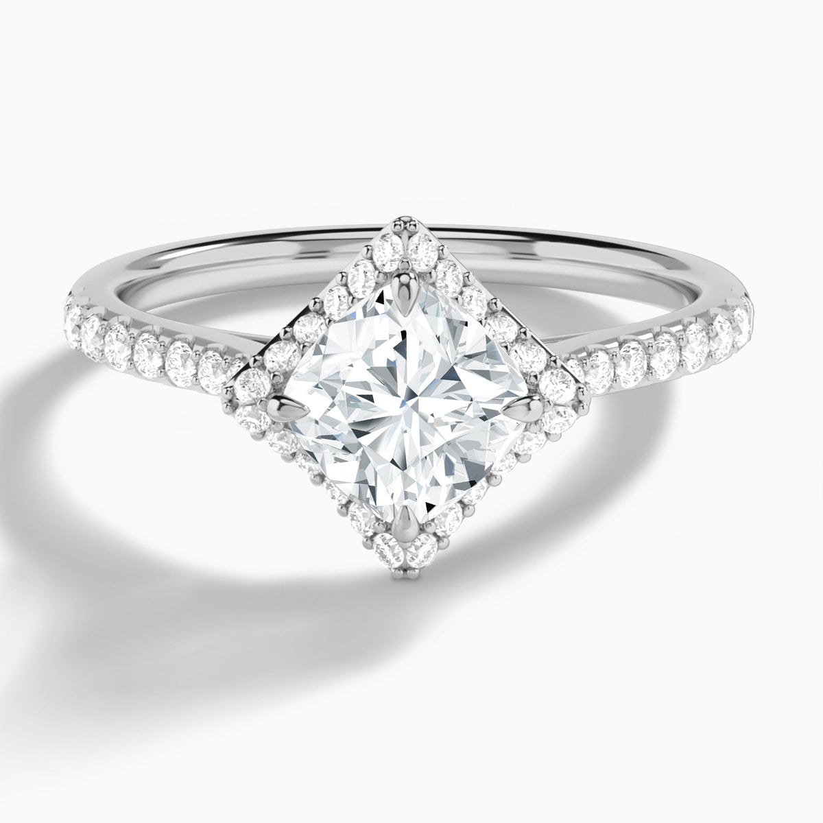 Cushion Luxe Kite Set Lab Grown Diamond Engagement Ring In 18K White Gold - Lucenjuri