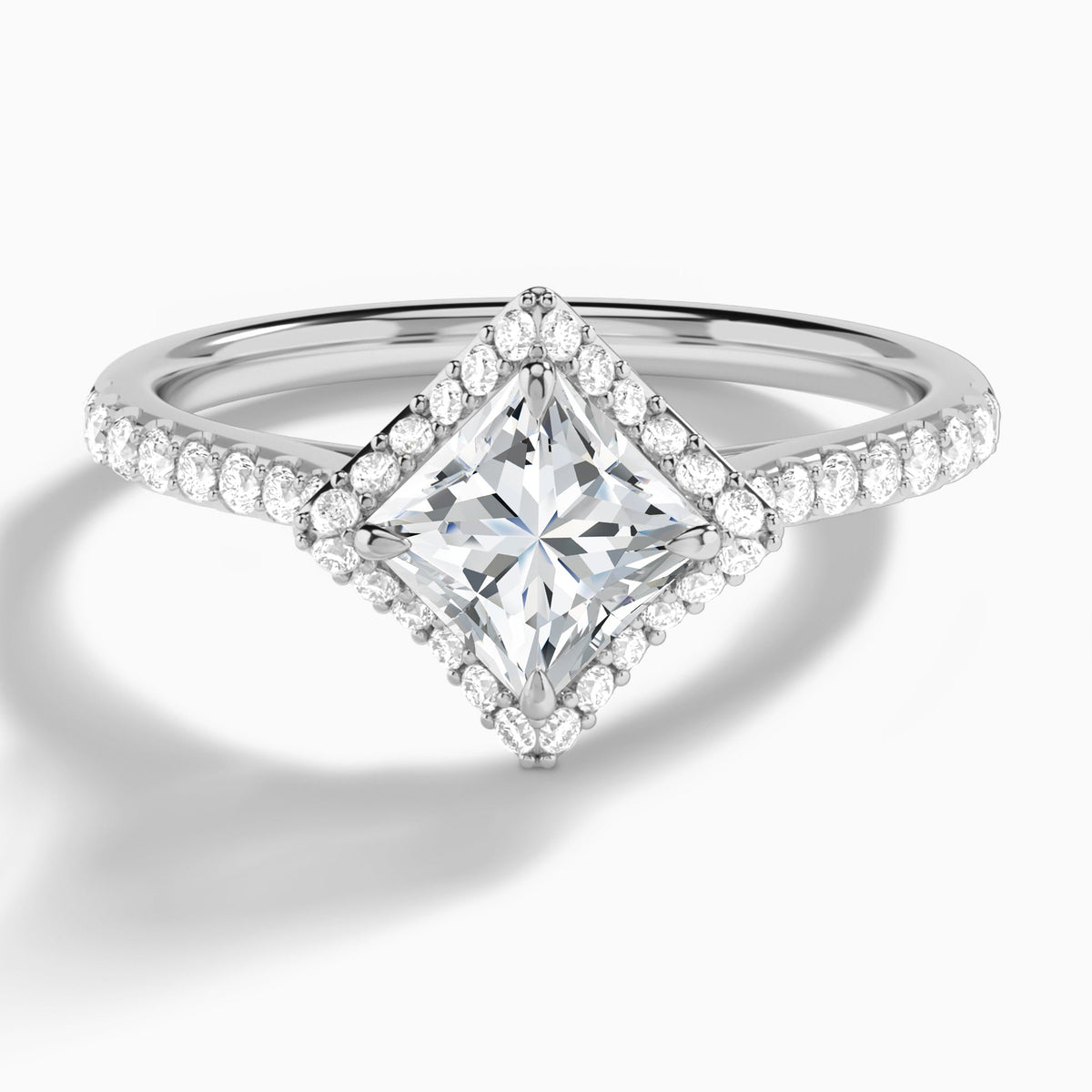 Princess Luxe Kite Set Lab Grown Diamond Engagement Ring In 18K White Gold - Lucenjuri