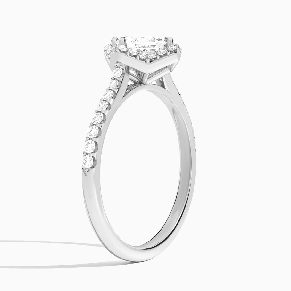 Princess Luxe Kite Set Lab Grown Diamond Engagement Ring In 14K White Gold, Angle View
