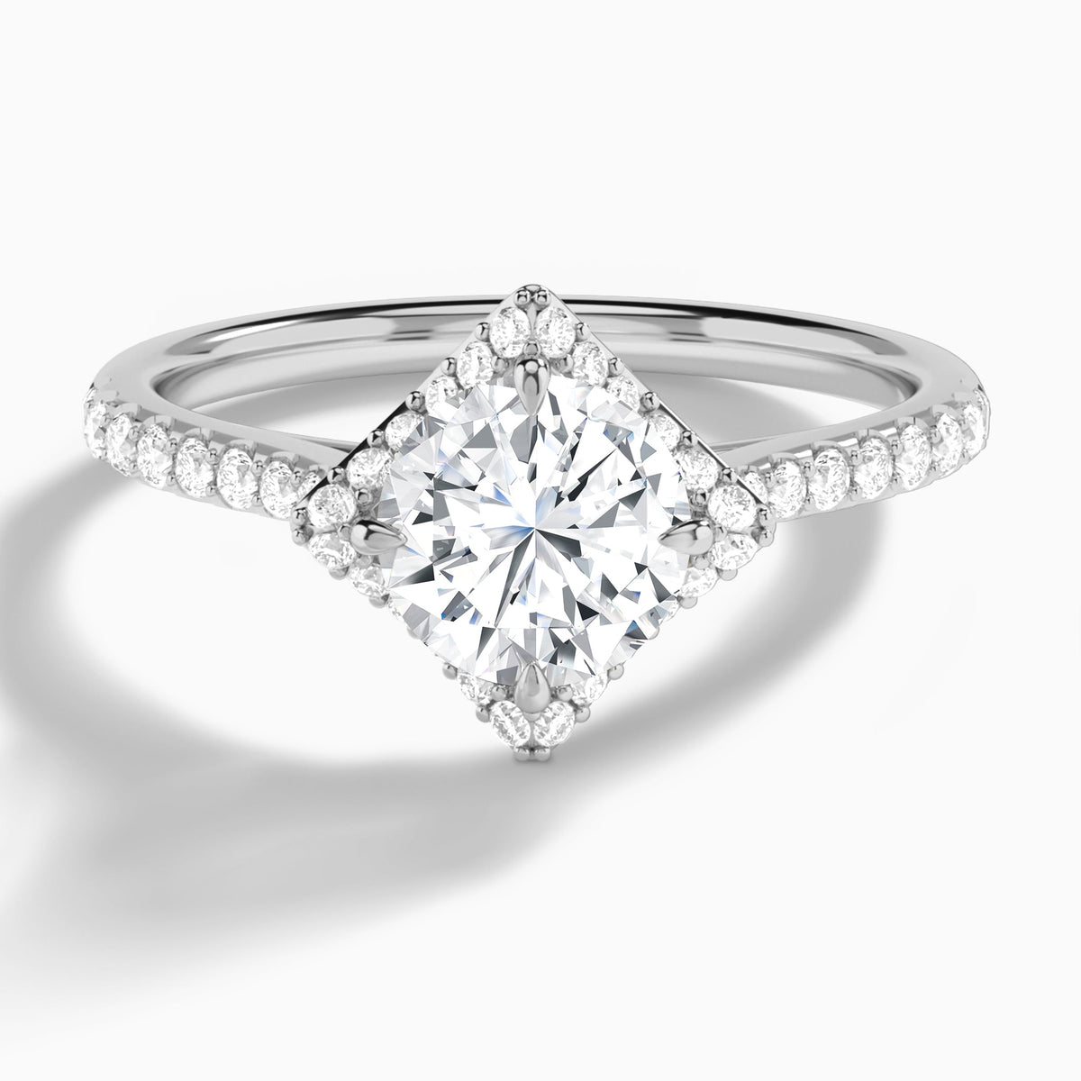 Round Luxe Kite Set Lab Grown Diamond Engagement Ring In 18K White Gold - Lucenjuri