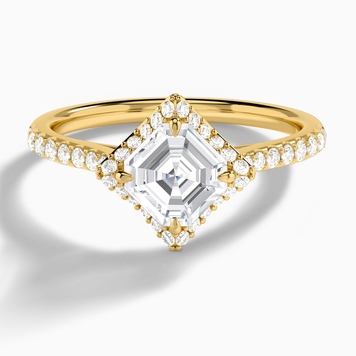 Asscher Luxe Kite Set Lab Diamond Engagement Ring In 14K Yellow Gold - Lucenjuri