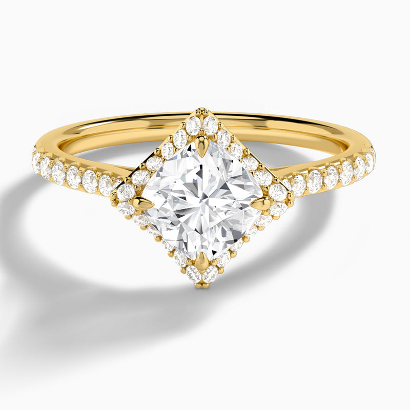 Cushion Luxe Kite Set Lab Diamond Engagement Ring In 14K Yellow Gold - Lucenjuri