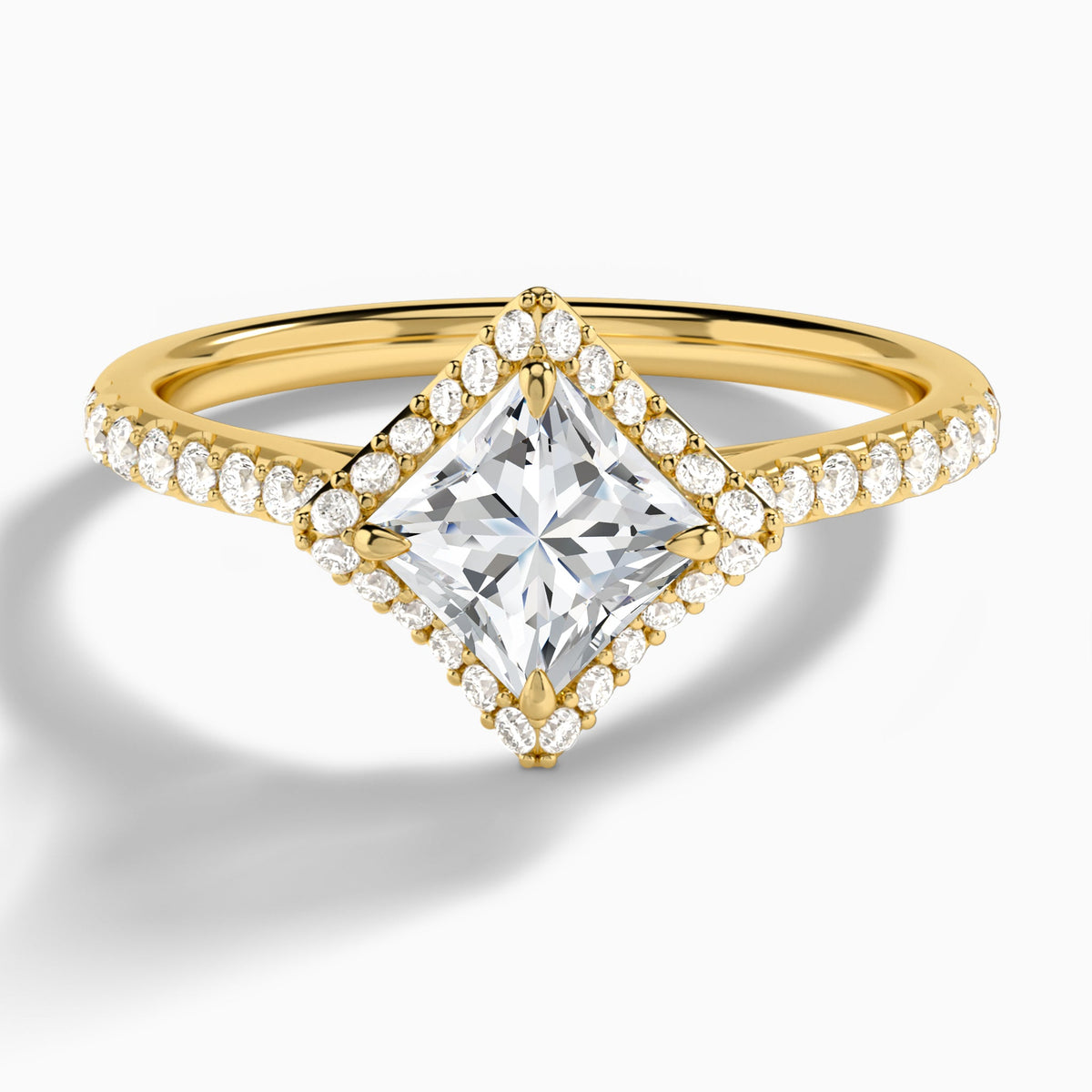 Princess Luxe Kite Set Lab Diamond Engagement Ring In 14K Yellow Gold - Lucenjuri