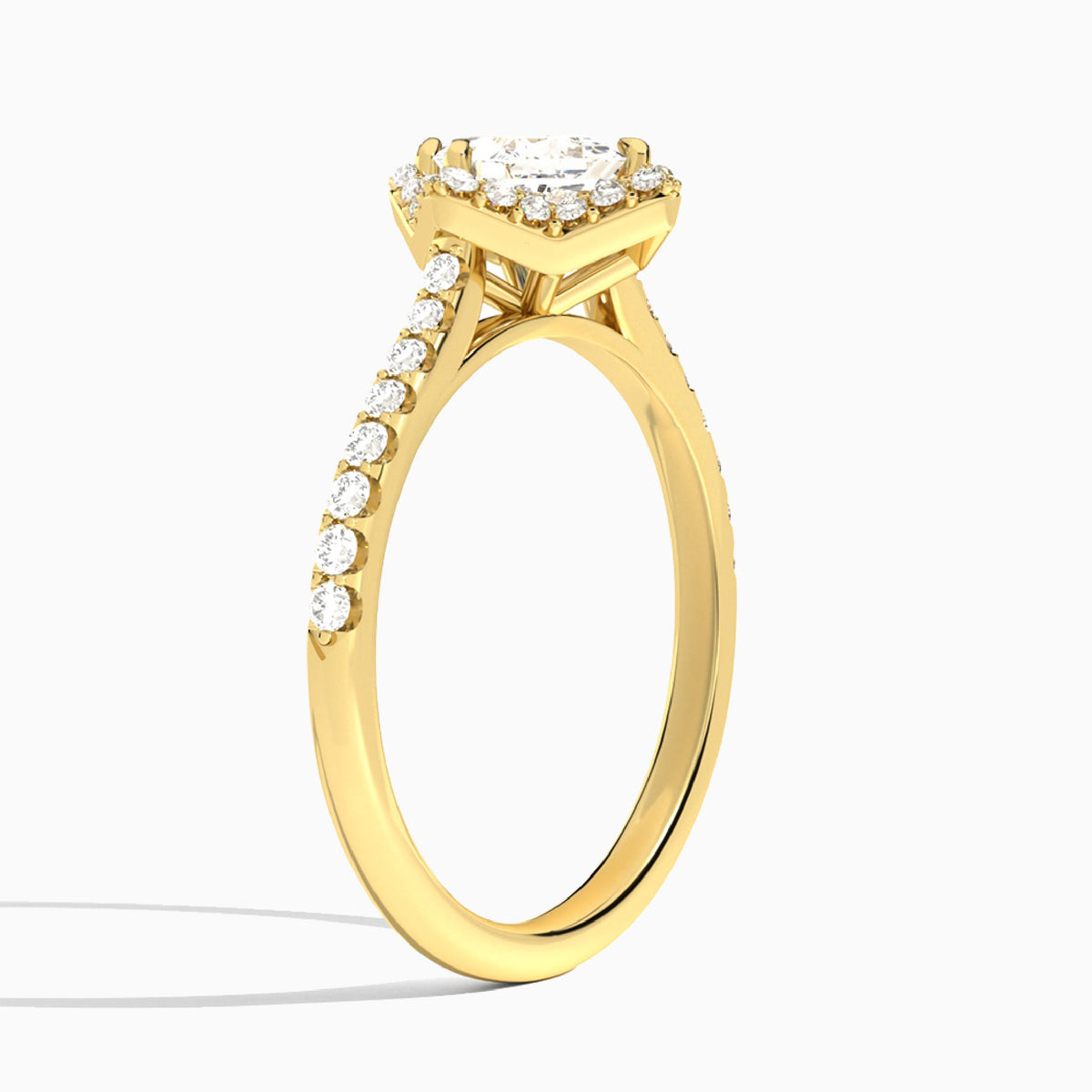 Princess Luxe Kite Set Lab Diamond Engagement Ring In 18K Yellow Gold, Angle View