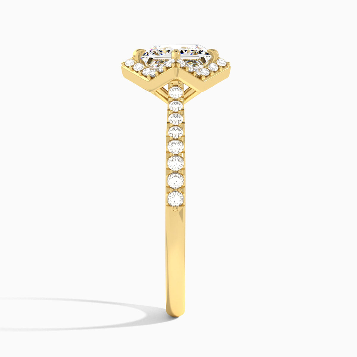 Princess Luxe Kite Set Lab Diamond Engagement Ring In 14K Yellow Gold, Side View