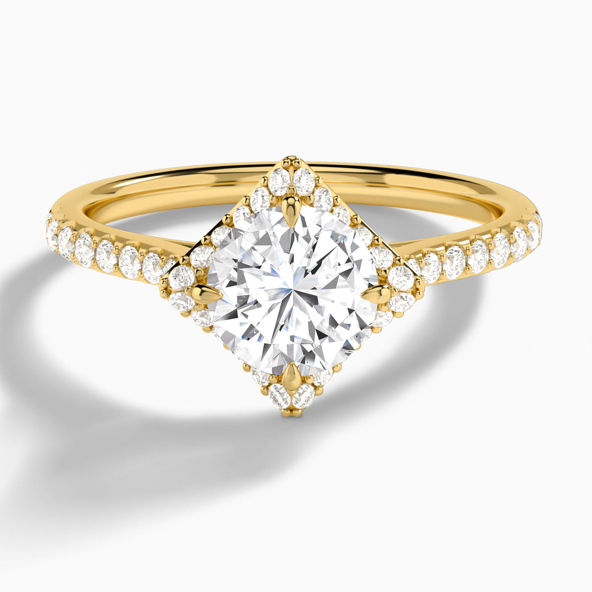 Round Luxe Kite Set Lab Diamond Engagement Ring In 14K Yellow Gold - Lucenjuri