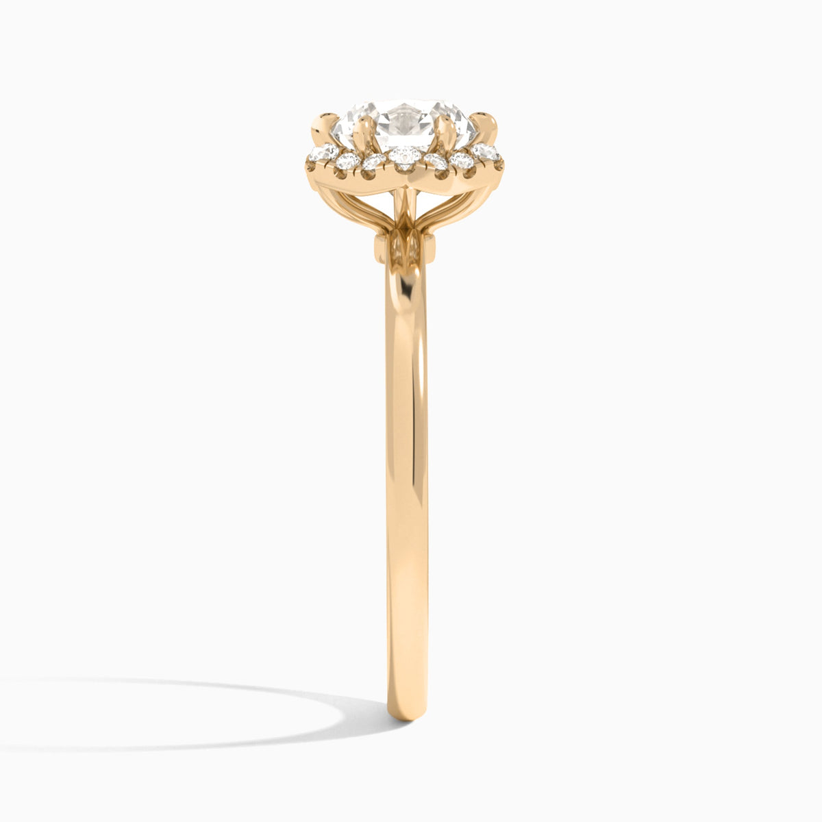 Round Eliza Halo Lab Grown Diamond Engagement Ring In 14K Rose Gold, Side View