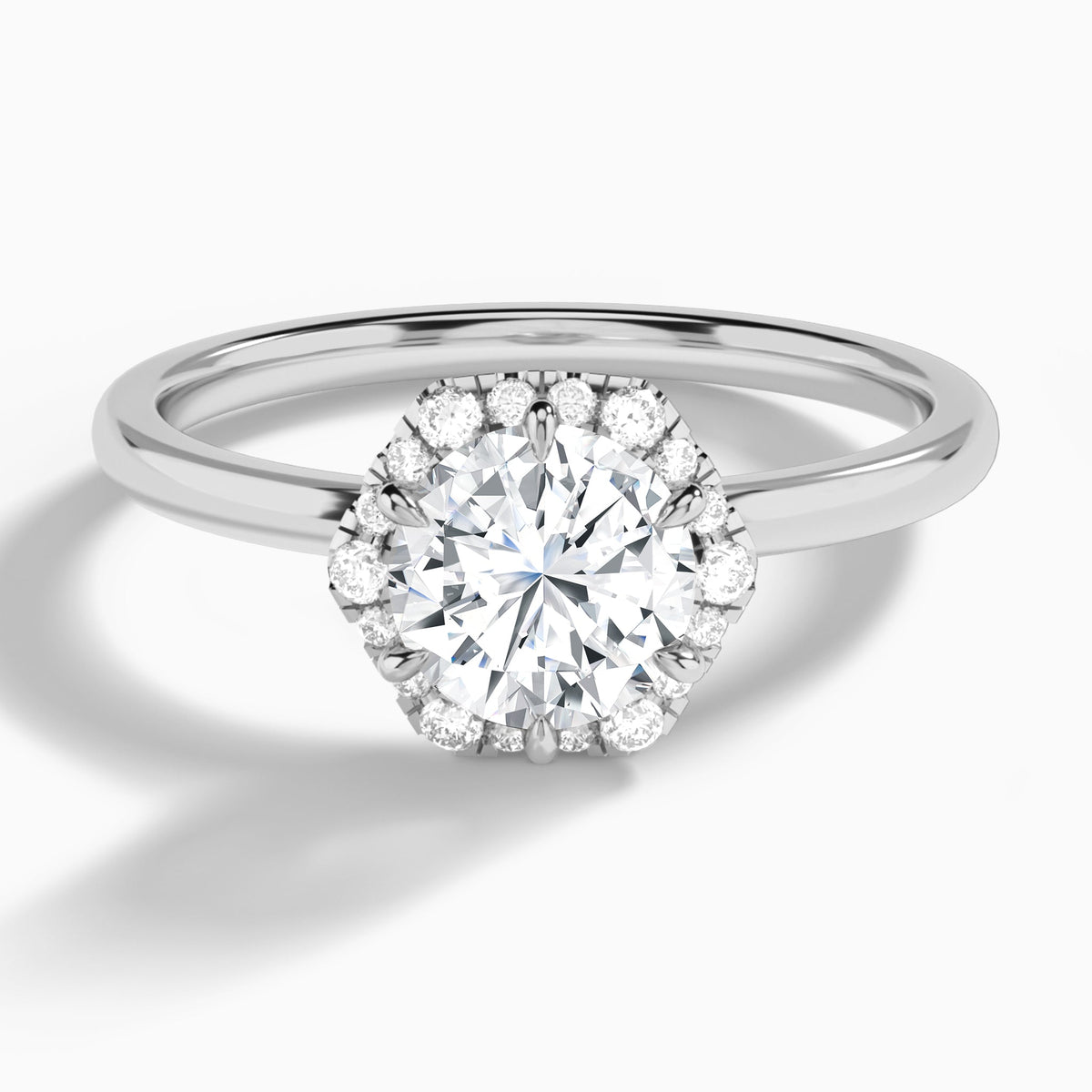 Round Eliza Halo Lab Grown Diamond Engagement Ring In 18K White Gold - Lucenjuri
