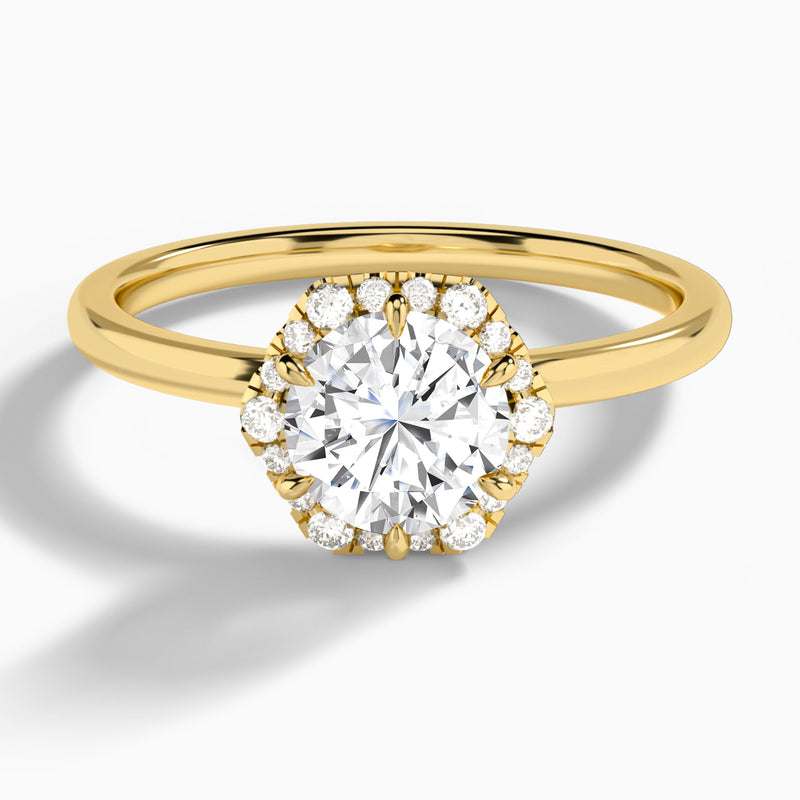 Round Eliza Halo Lab Grown Diamond Engagement Ring In 14K Yellow Gold - Lucenjuri