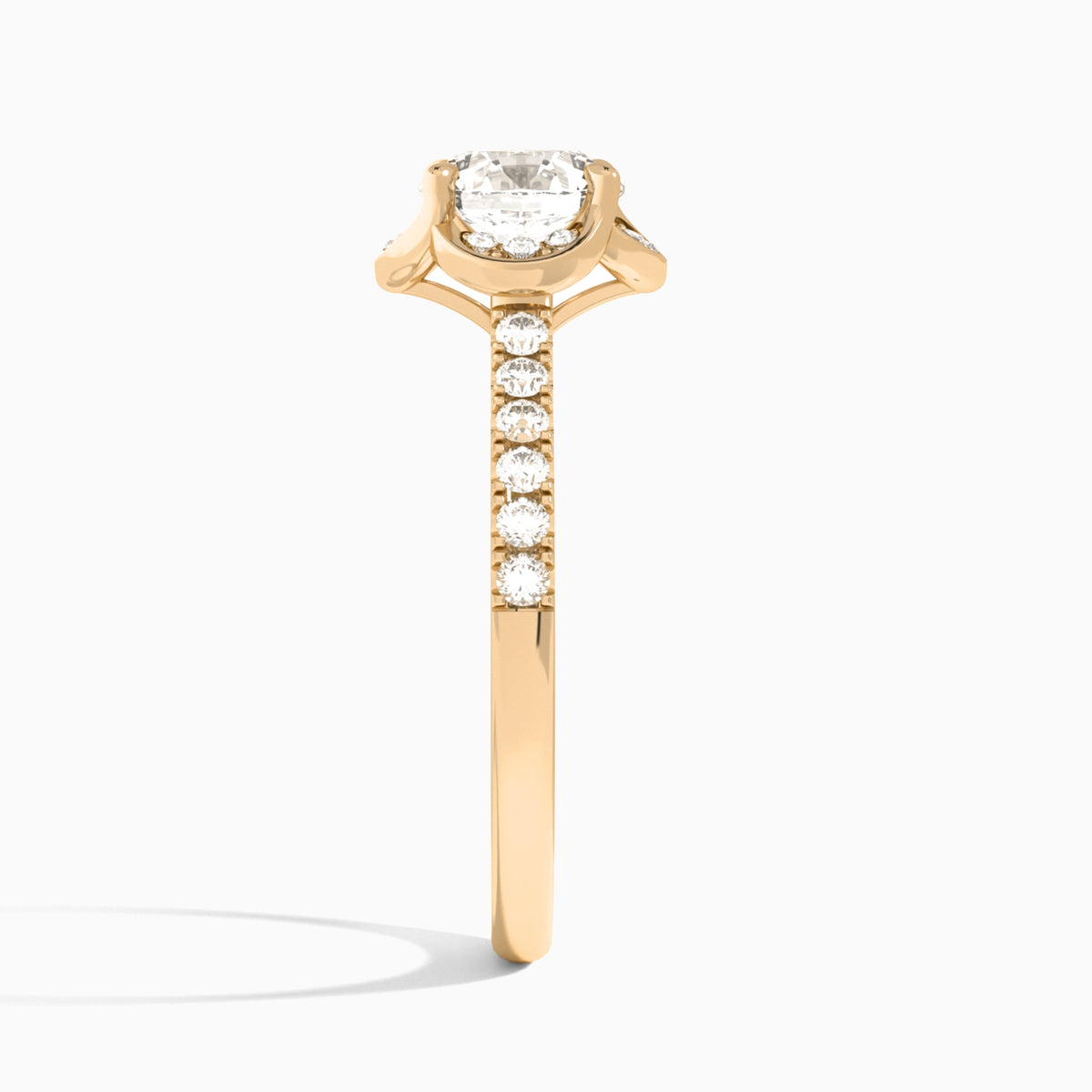 Cushion Eleanor Halo Lab Grown Diamond Engagement Ring In 14K Rose Gold, Side View