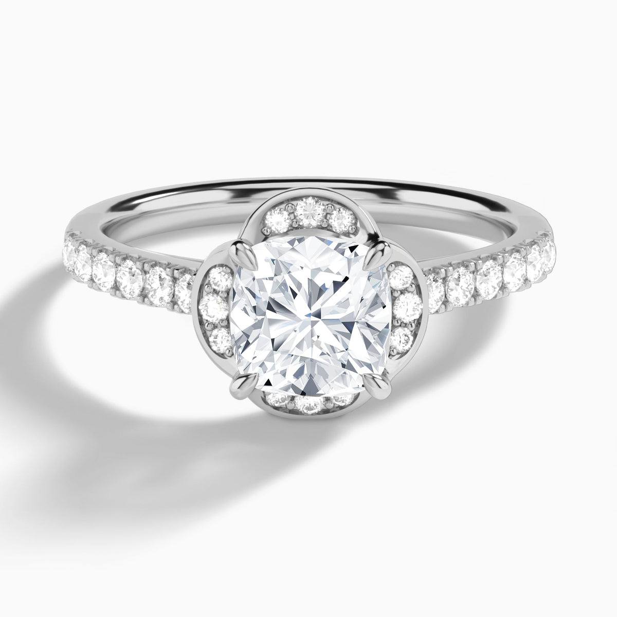 Cushion Eleanor Halo Lab Grown Diamond Engagement Ring In 14K White Gold - Lucenjuri