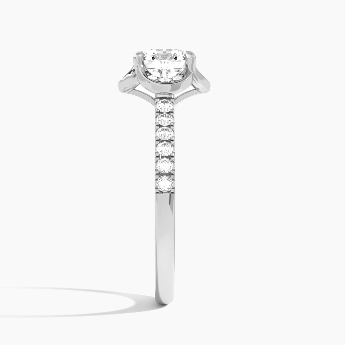 Round Eleanor Halo Lab Grown Diamond Engagement Ring In 14K White Gold, Side View