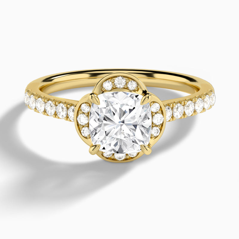 Cushion Eleanor Halo Lab Grown Diamond Engagement Ring In 14K Yellow Gold - Lucenjuri