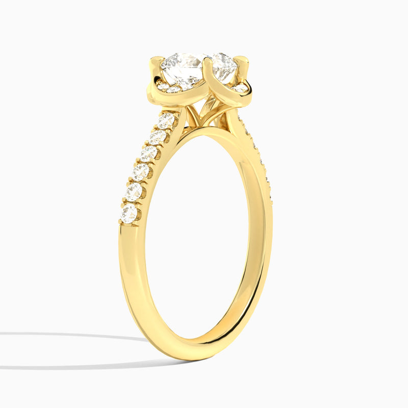 Cushion Eleanor Halo Lab Grown Diamond Engagement Ring In 14K Yellow Gold, Angle View