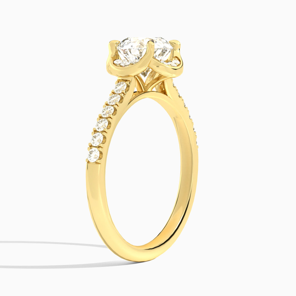 Round Eleanor Halo Lab Grown Diamond Engagement Ring In 14K Yellow Gold, Angle View