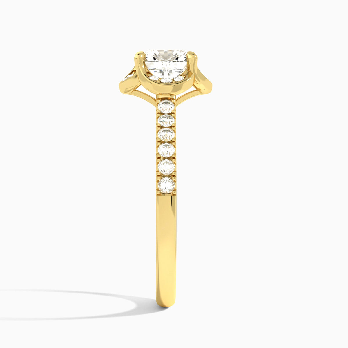 Round Eleanor Halo Lab Grown Diamond Engagement Ring In 18K Yellow Gold, Side View