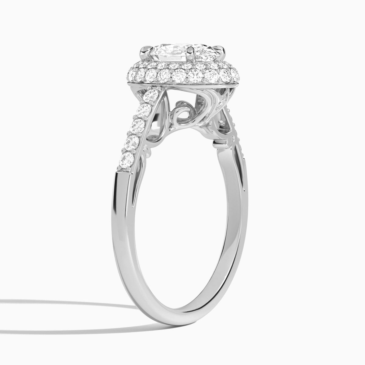 Oval Luxe Regal Halo Lab Grown Diamond Engagement Ring In Platinum, Angle View