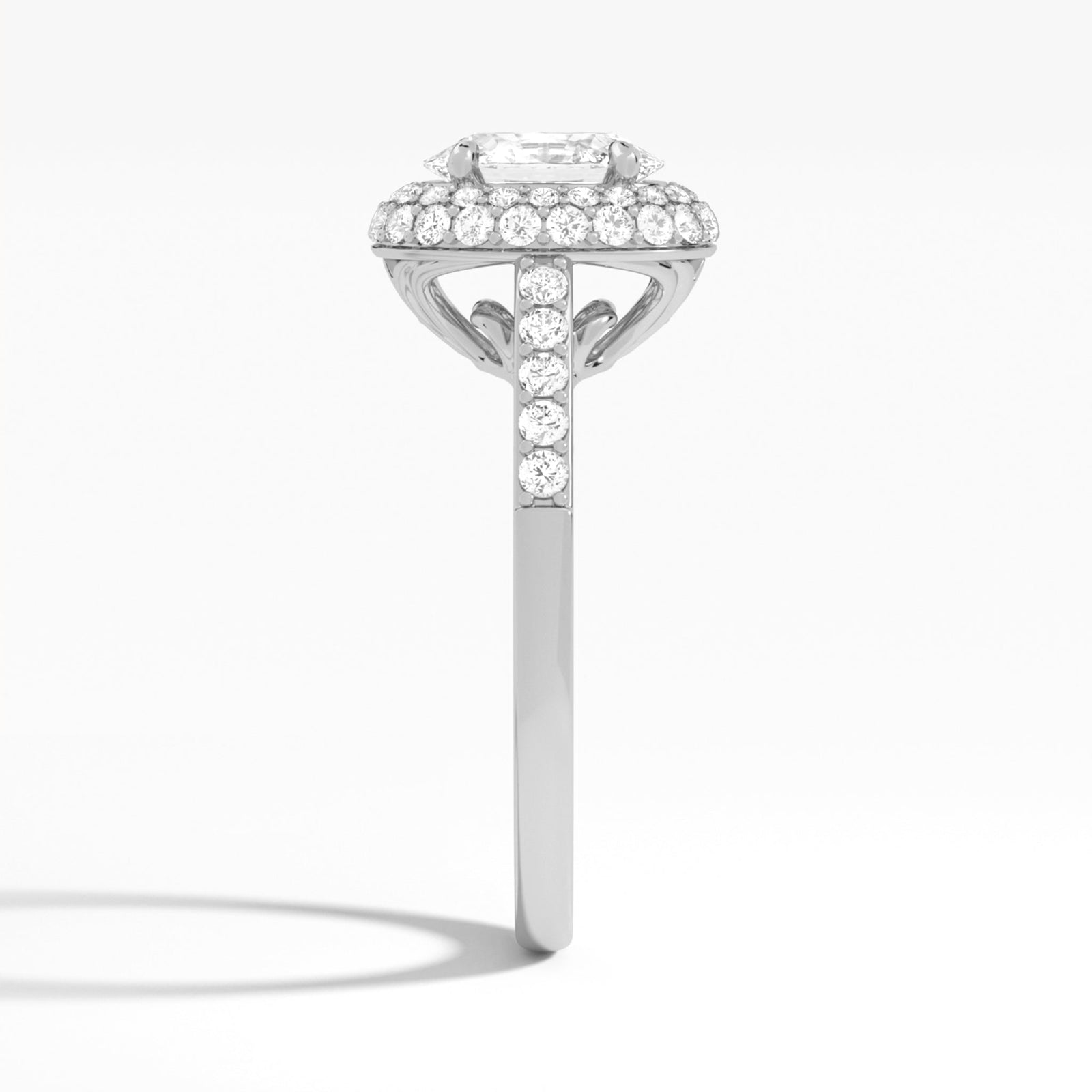 Oval Luxe Regal Halo Lab Grown Diamond Engagement Ring In Platinum, Side View