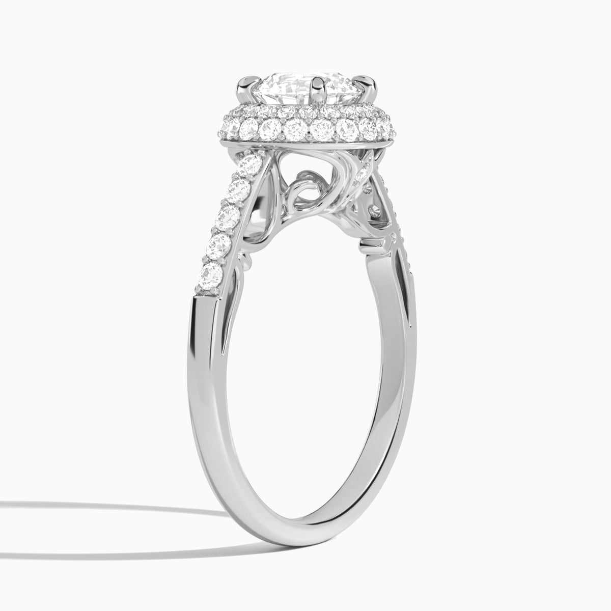 Round Luxe Regal Halo Lab Grown Diamond Engagement Ring In Platinum, Angle View