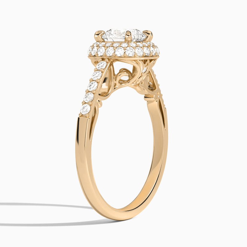 Cushion Luxe Regal Halo Lab Diamond Engagement Ring In 14K Rose Gold, Angle View