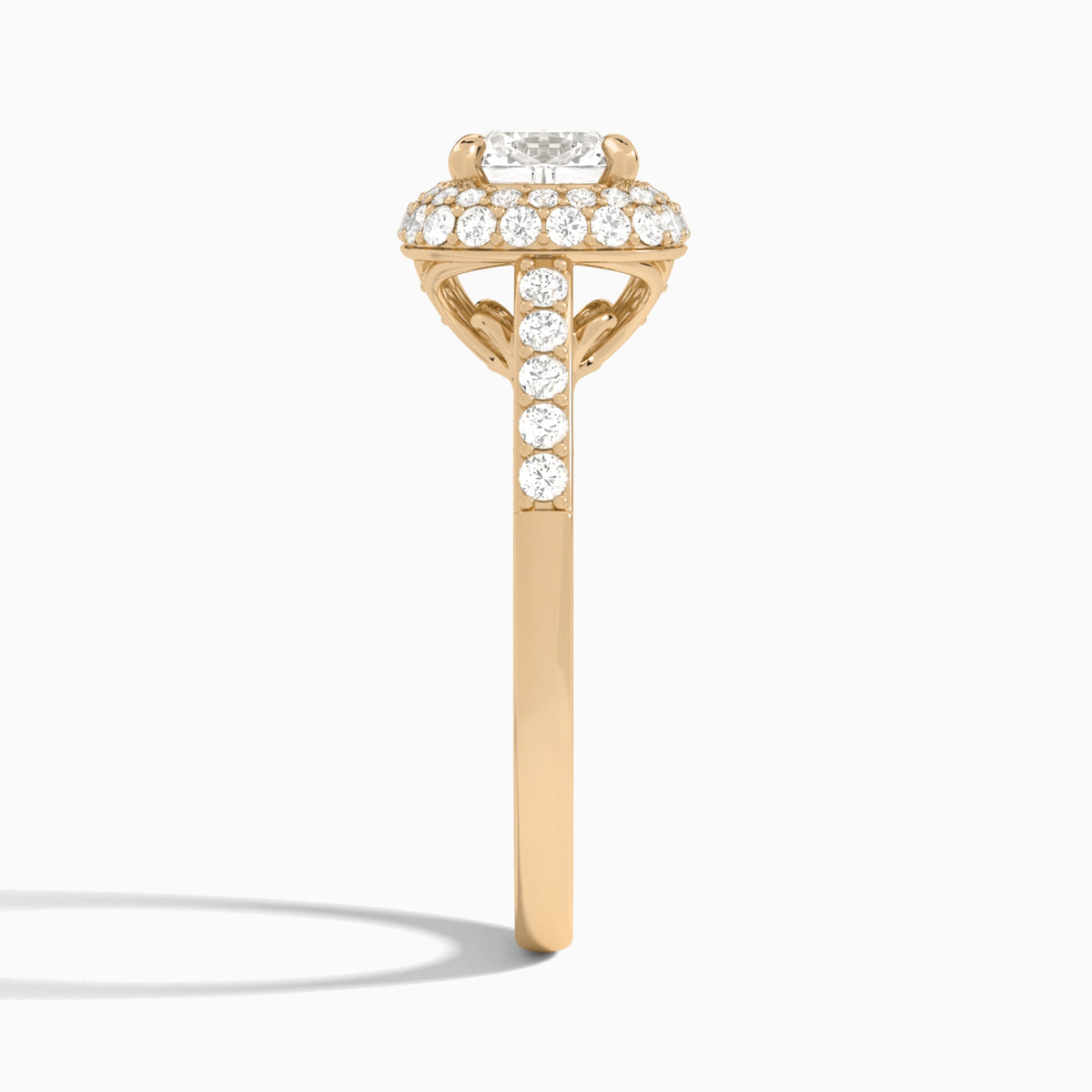 Cushion Luxe Regal Halo Lab Diamond Engagement Ring In 14K Rose Gold, Side View