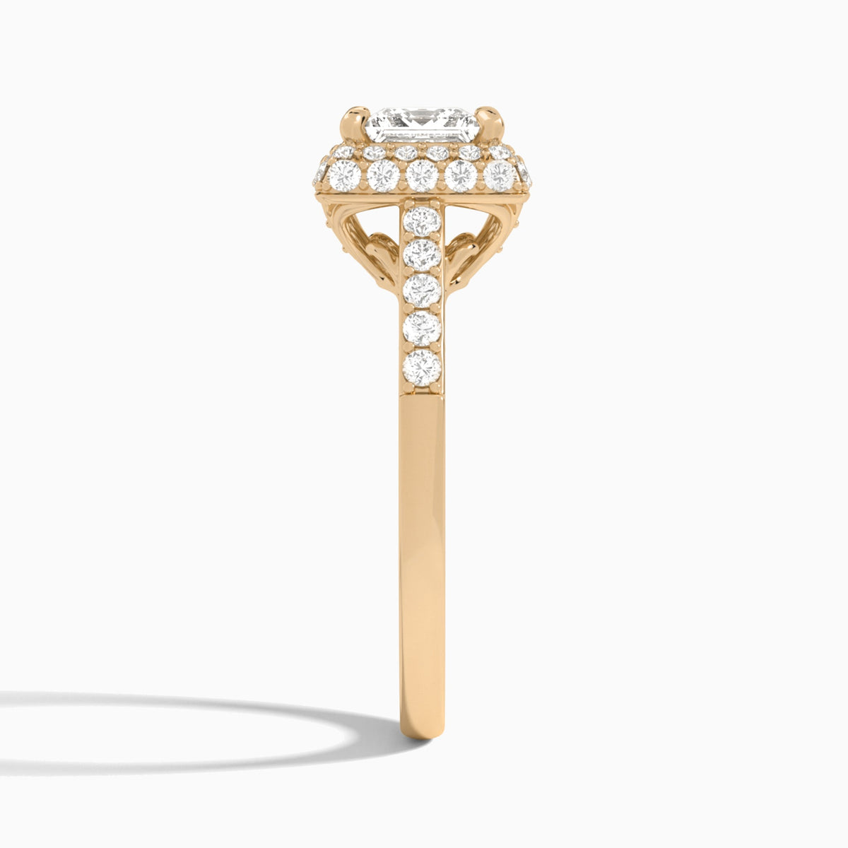Princess Luxe Regal Halo Lab Diamond Engagement Ring In 14K Rose Gold, Side View