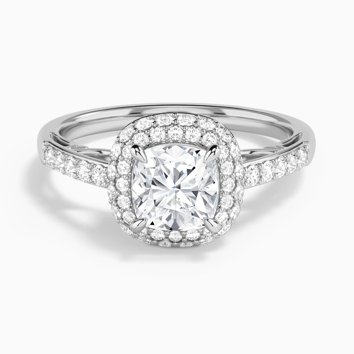Cushion Luxe Regal Halo Lab Diamond Engagement Ring In 18K White Gold - Lucenjuri