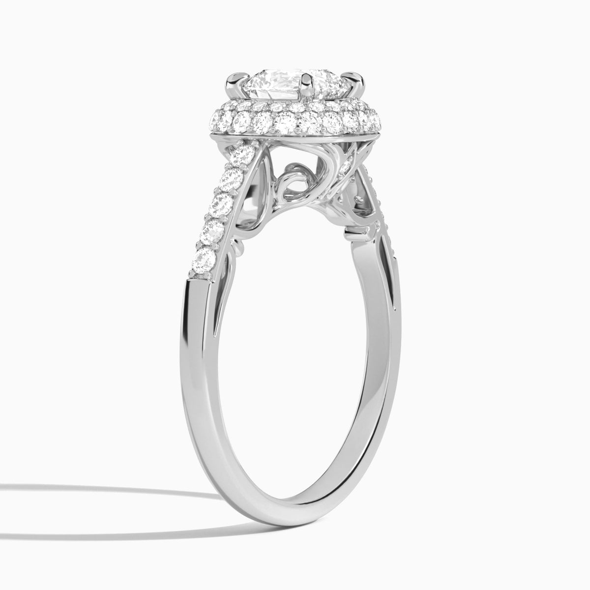 Cushion Luxe Regal Halo Lab Diamond Engagement Ring In 14K White Gold, Angle View