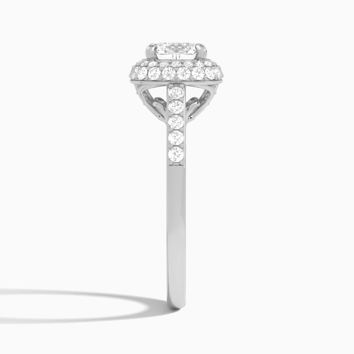 Cushion Luxe Regal Halo Lab Diamond Engagement Ring In 18K White Gold, Side View