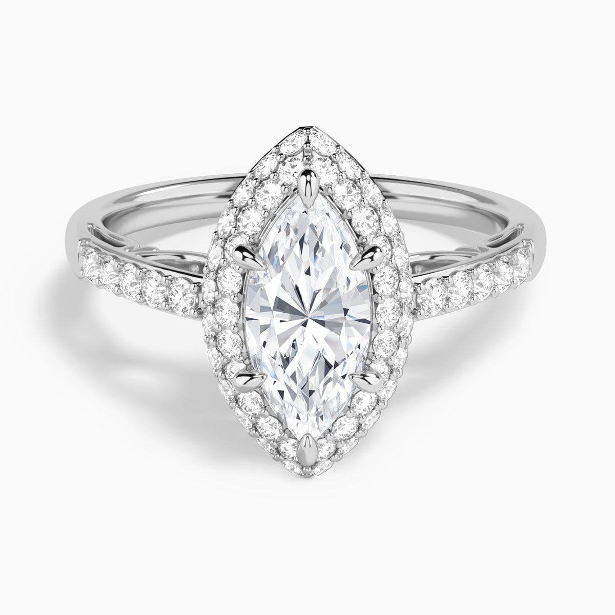Marquise Luxe Regal Halo Lab Diamond Engagement Ring In 14K White Gold - Lucenjuri