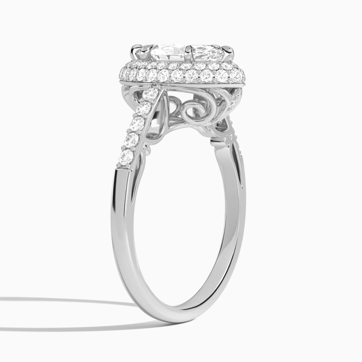 Marquise Luxe Regal Halo Lab Diamond Engagement Ring In 18K White Gold, Angle View