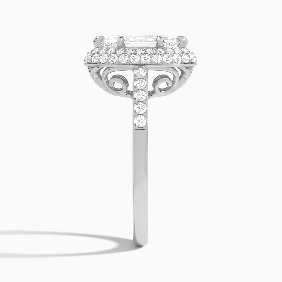 Marquise Luxe Regal Halo Lab Diamond Engagement Ring In 14K White Gold, Side View