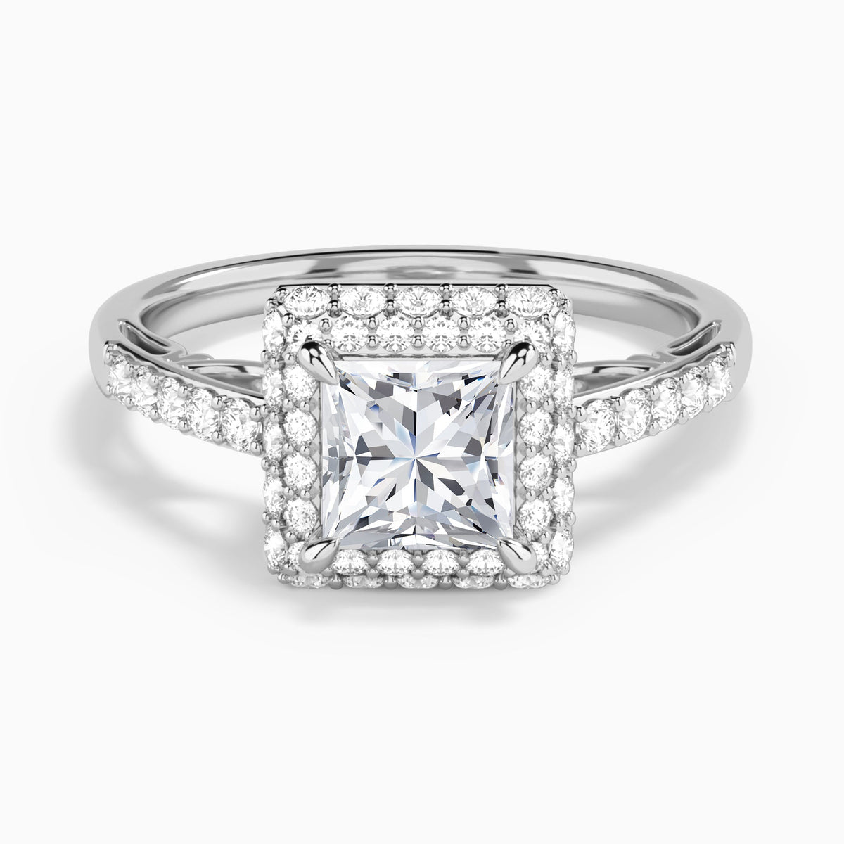 Princess Luxe Regal Halo Lab Diamond Engagement Ring In 14K White Gold - Lucenjuri