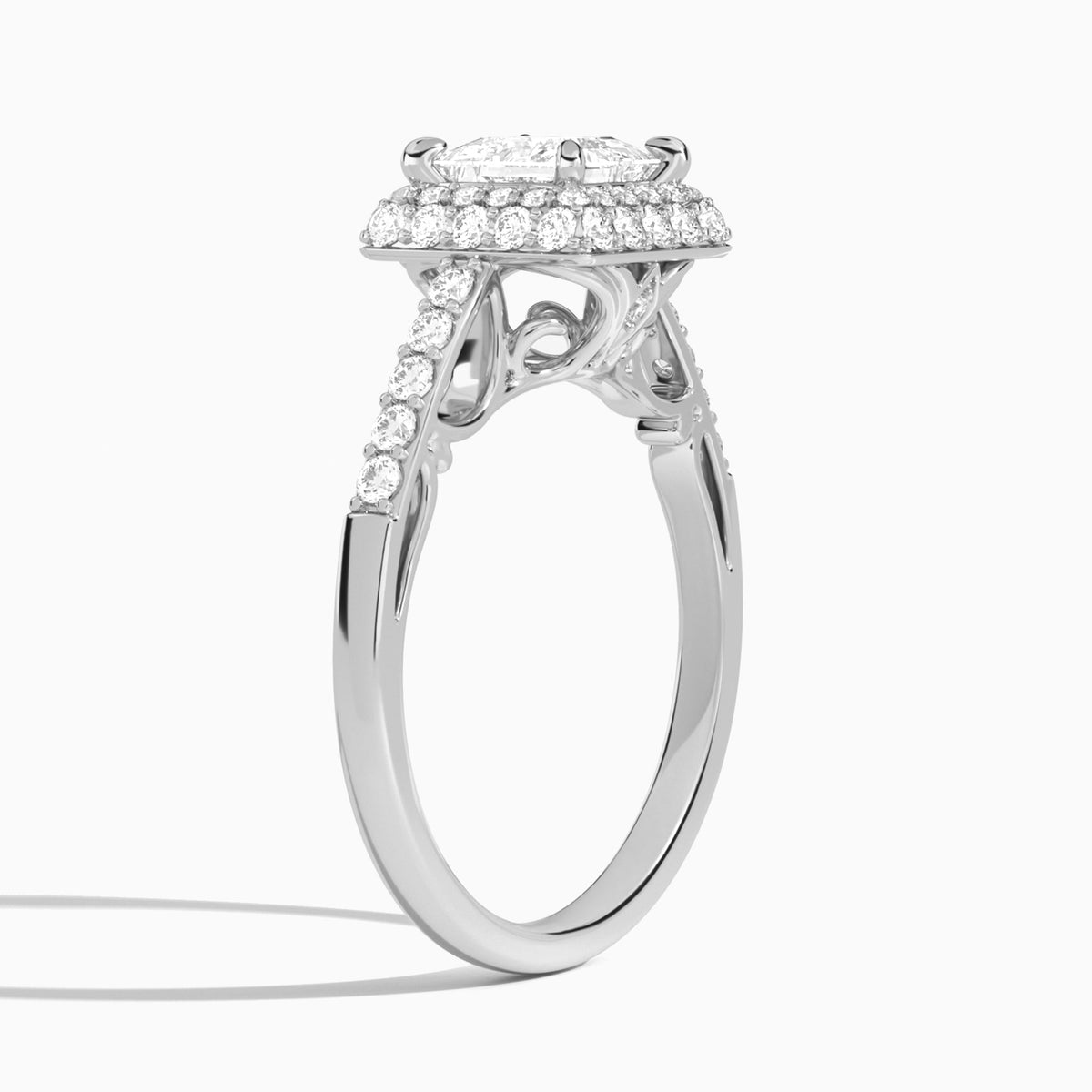 Princess Luxe Regal Halo Lab Diamond Engagement Ring In 14K White Gold, Angle View