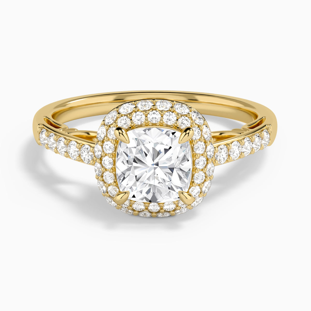 Cushion Luxe Regal Halo Lab Diamond Engagement Ring In 14K Yellow Gold - Lucenjuri