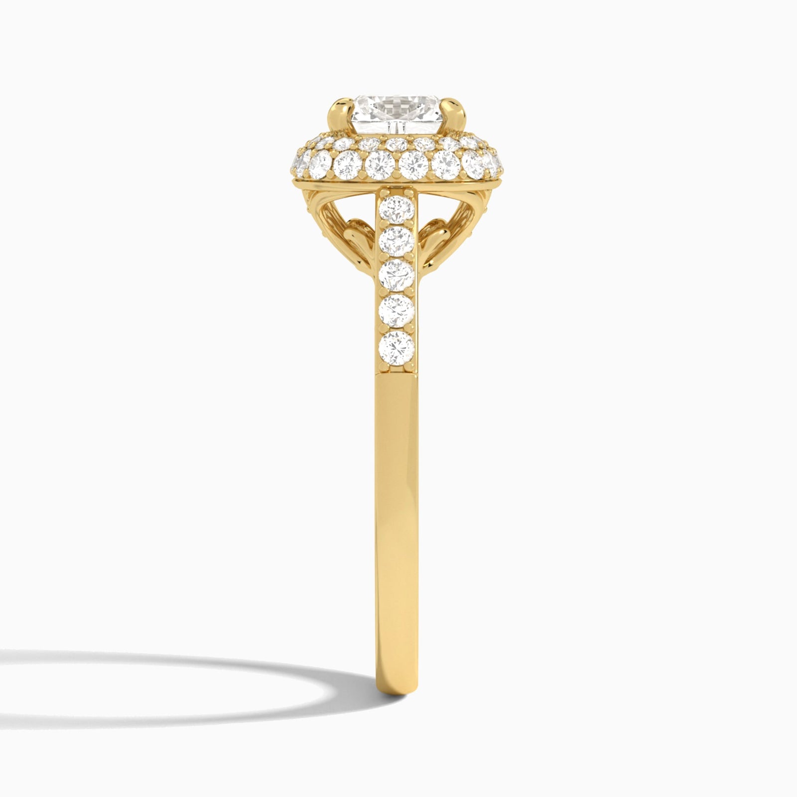 Cushion Luxe Regal Halo Lab Diamond Engagement Ring In 18K Yellow Gold, Side View