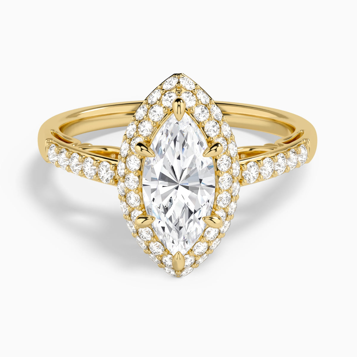 Marquise Luxe Regal Halo Lab Diamond Engagement Ring In 14K Yellow Gold - Lucenjuri