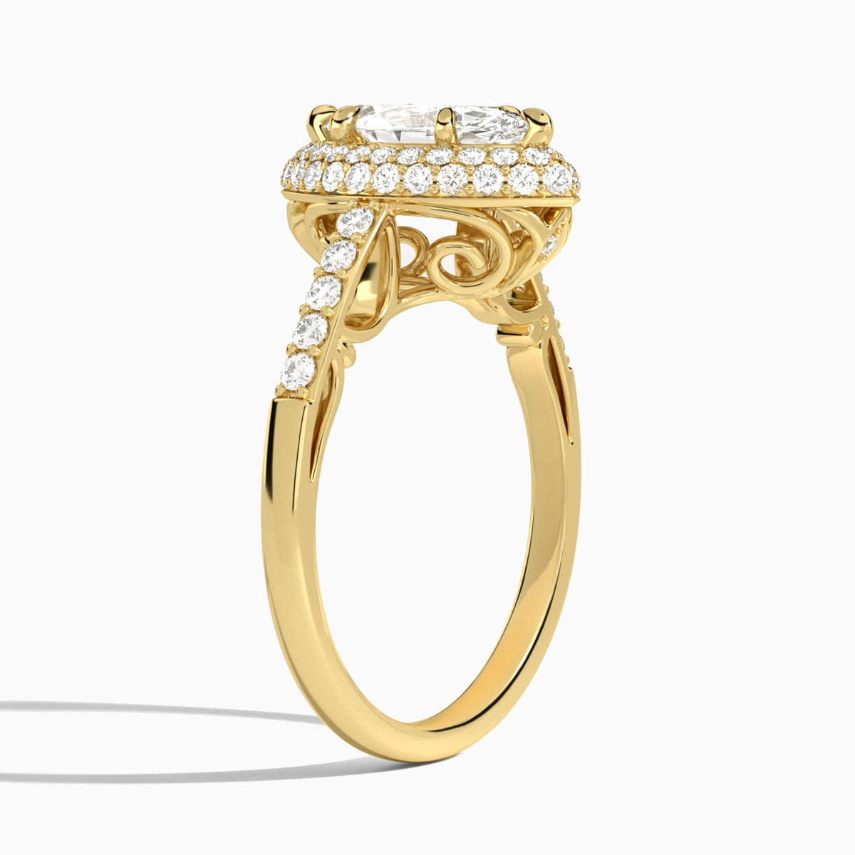 Marquise Luxe Regal Halo Lab Diamond Engagement Ring In 14K Yellow Gold, Angle View