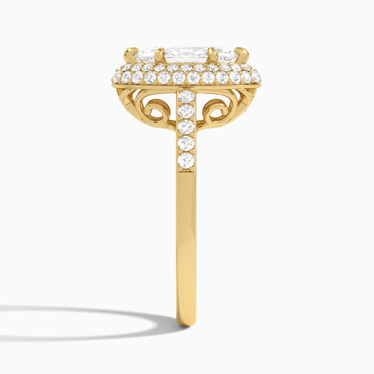 Marquise Luxe Regal Halo Lab Diamond Engagement Ring In 18K Yellow Gold, Side View