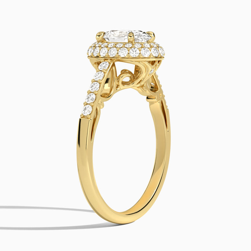 Oval Luxe Regal Halo Lab Diamond Engagement Ring In 14K Yellow Gold, Angle View