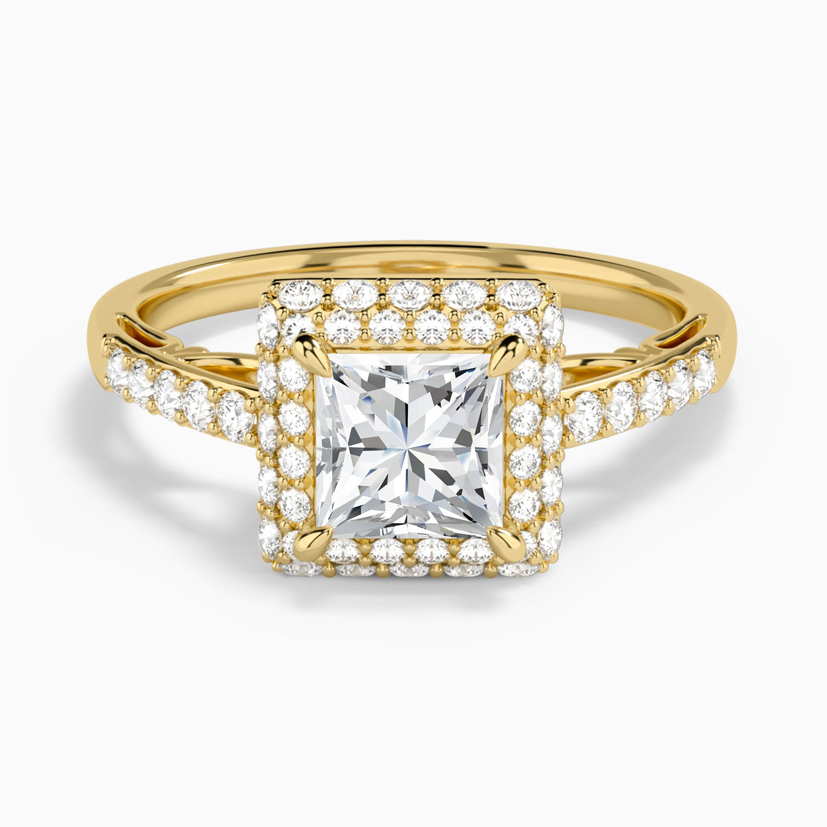 Princess Luxe Regal Halo Lab Diamond Engagement Ring In 18K Yellow Gold - Lucenjuri