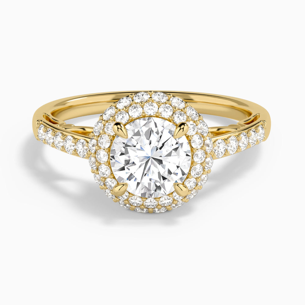 Round Luxe Regal Halo Lab Diamond Engagement Ring In 14K Yellow Gold - Lucenjuri